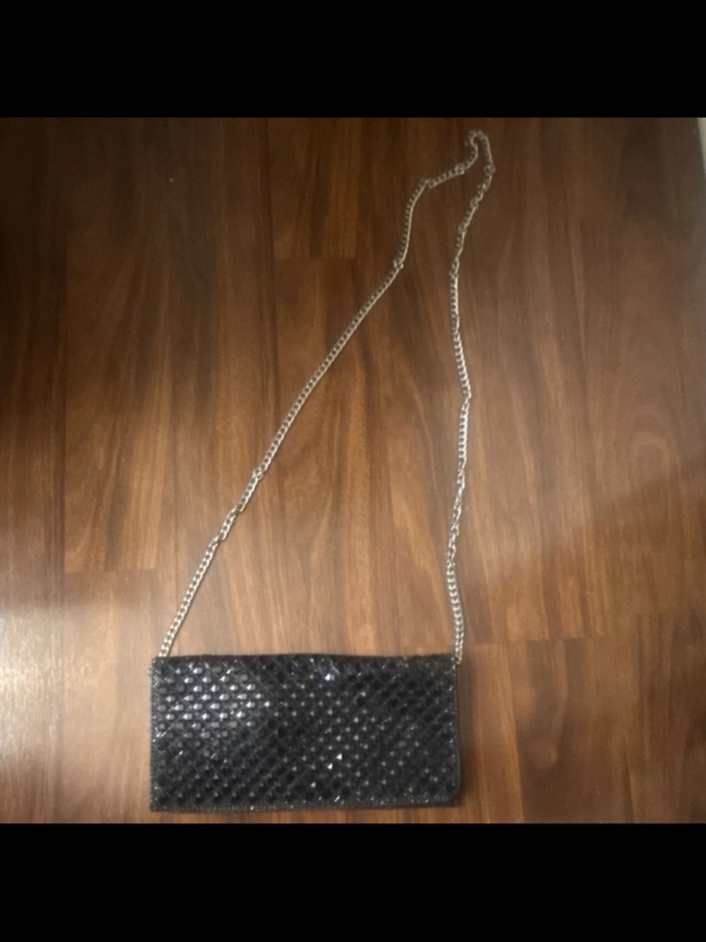 Black Sequin Chain Strap Clutch